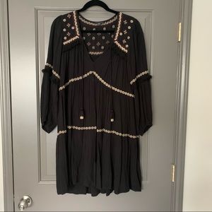 Black embroidered boho flowy dress
